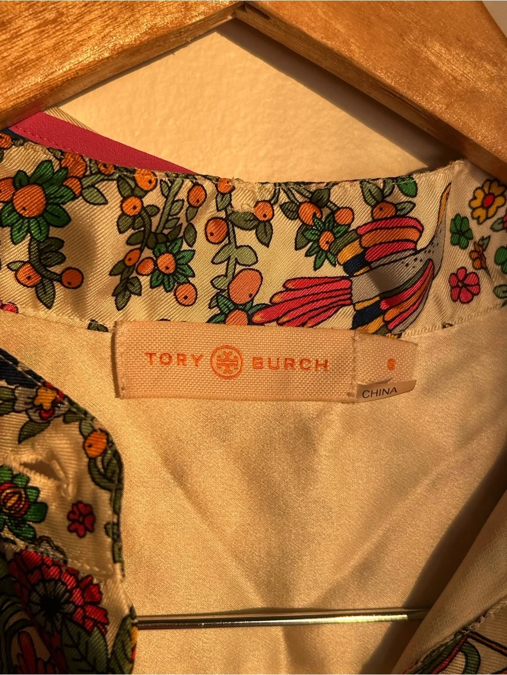 NWOT Tory Burch Silk Promised Land Floral Birds Contrast Dress Size 6